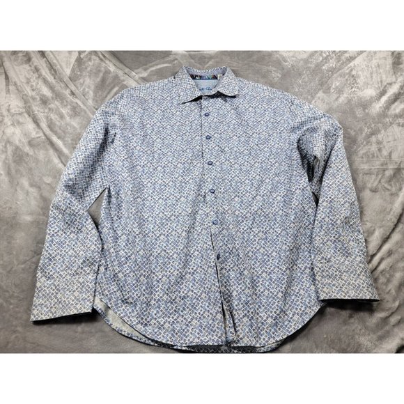 Robert Graham Shirt Mens XL Blue Geometric Print Camo Flip‎ Cuff Classic Fit - Picture 1 of 8